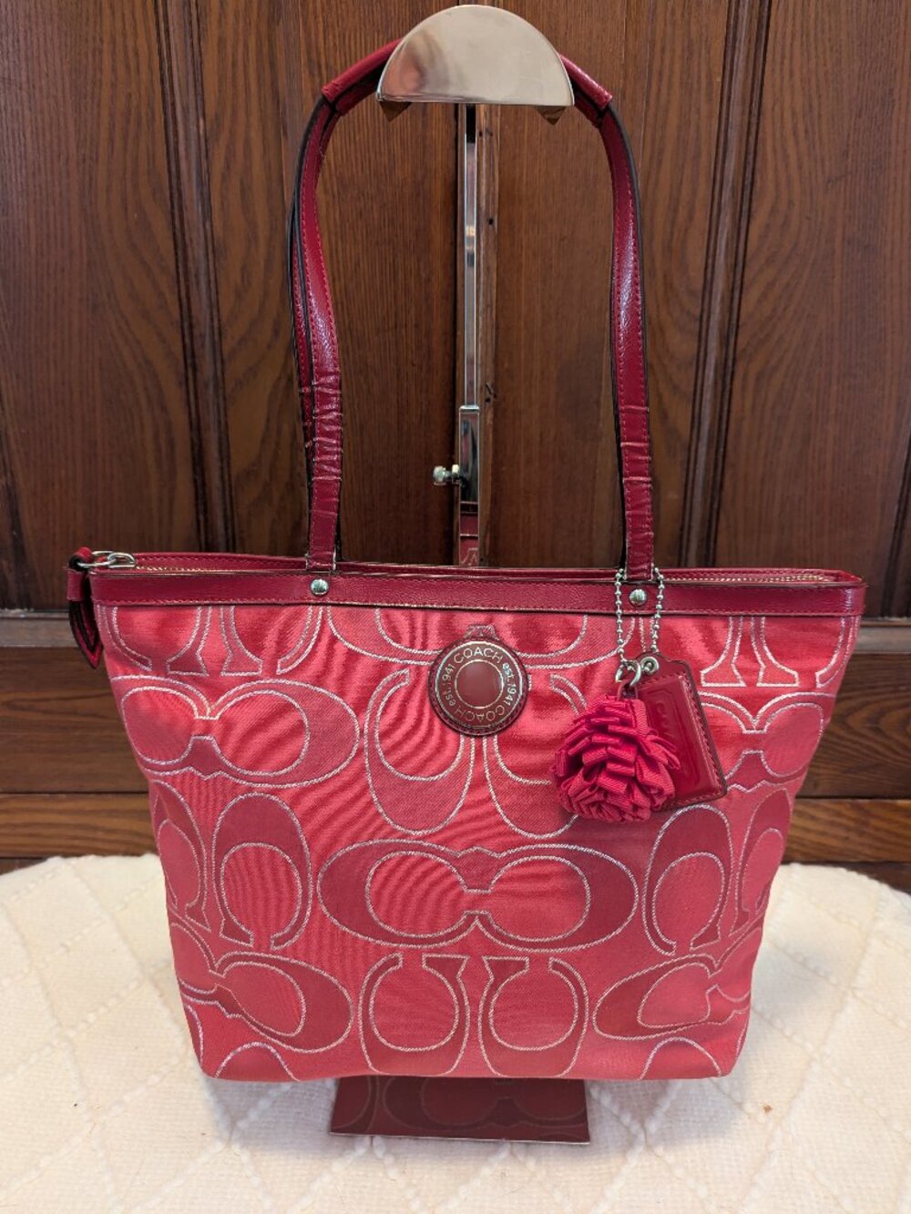 COACH POPPY SIGNATURE LUREX GLAM TOTE